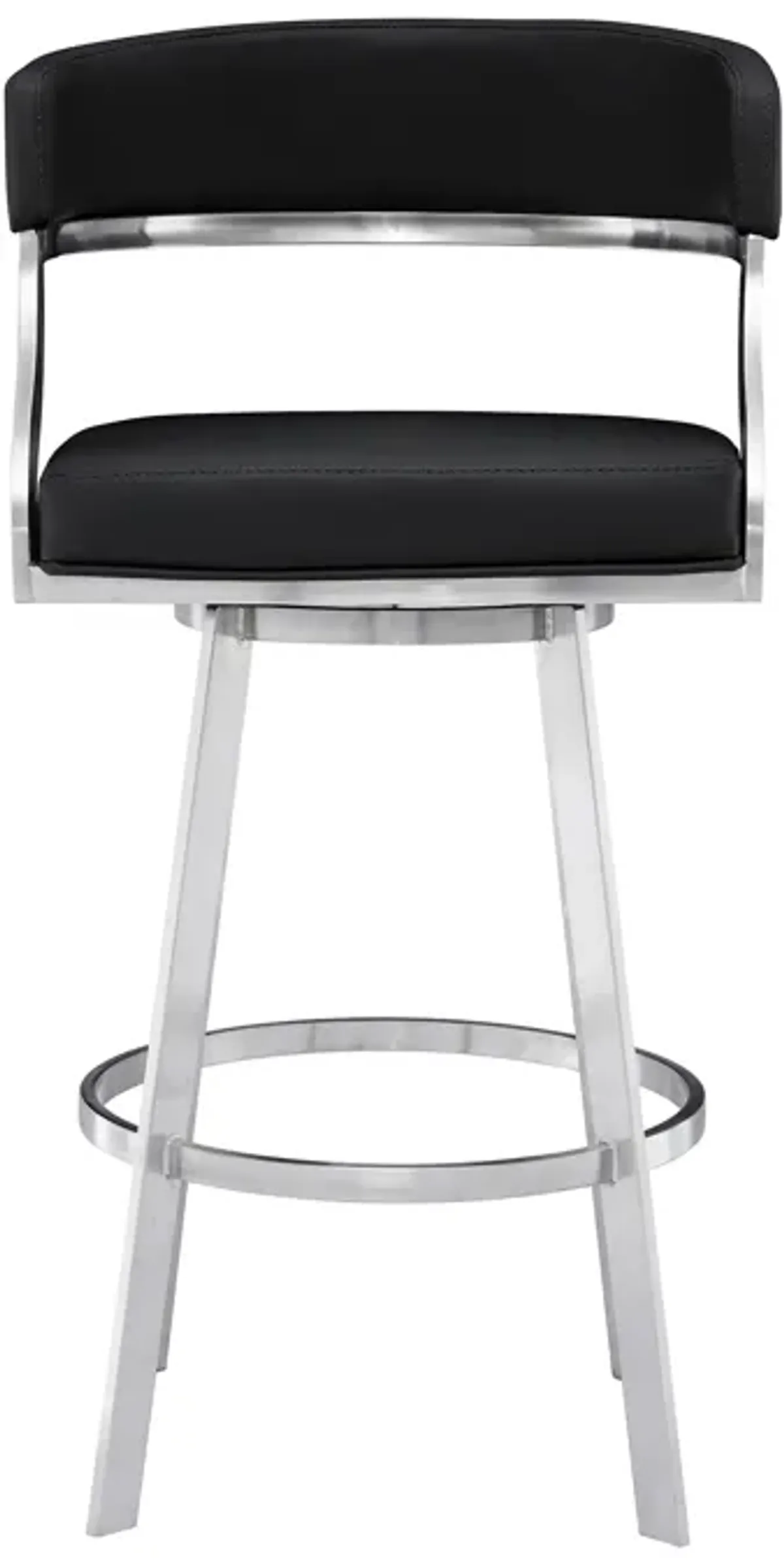 Saturn 26" Counter Height Swivel Black Faux Leather and Brushed Stainless Steel Bar Stool