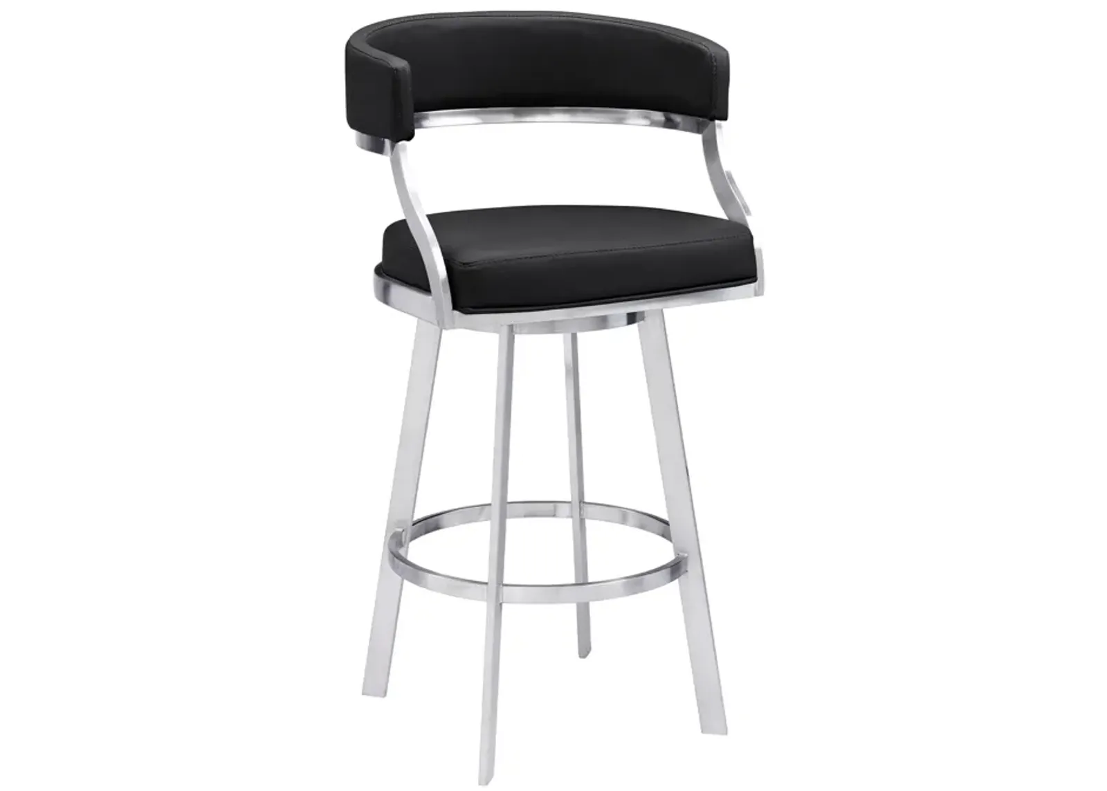 Saturn 26" Counter Height Swivel Black Faux Leather and Brushed Stainless Steel Bar Stool