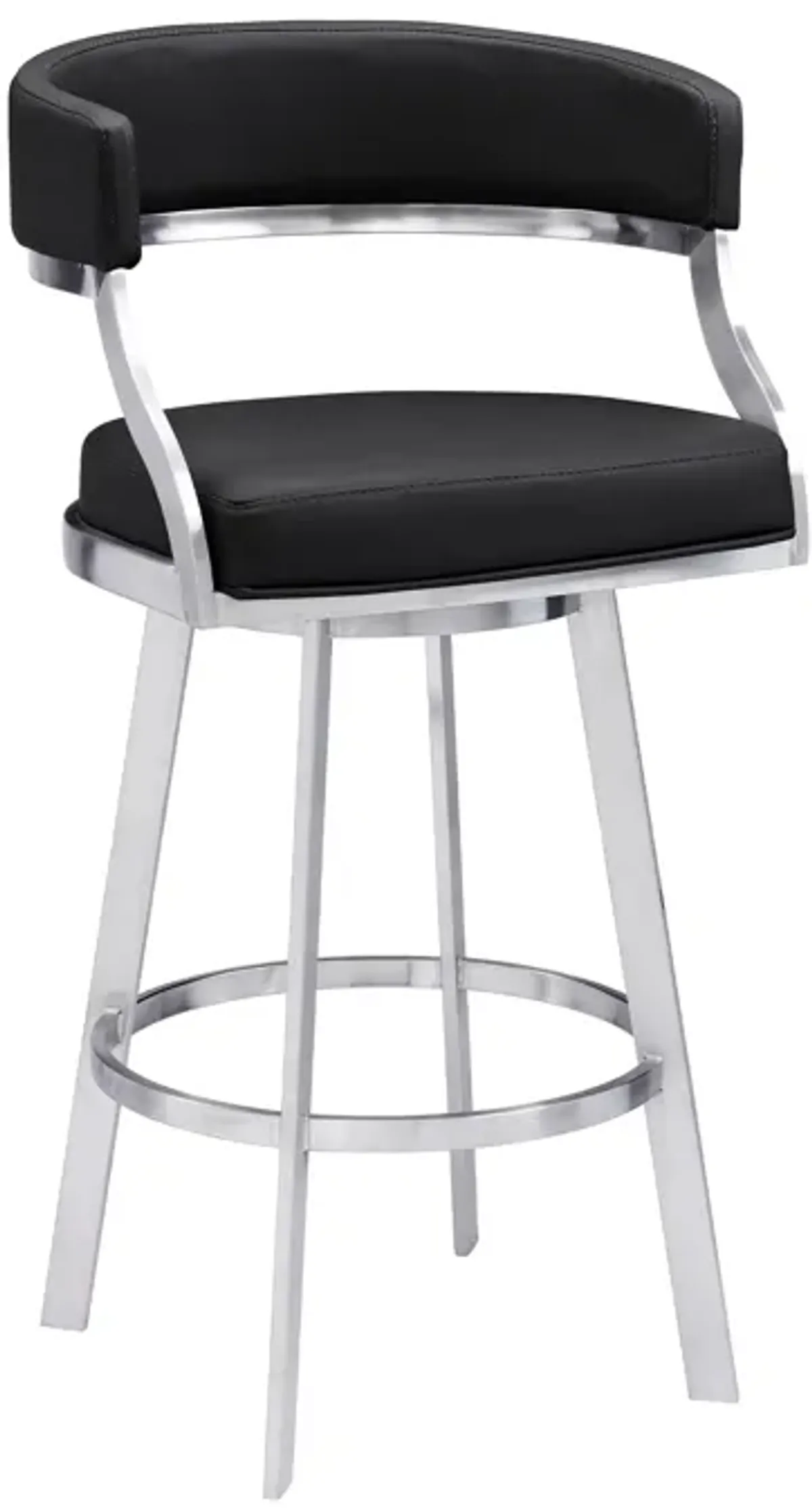 Saturn 26" Counter Height Swivel Black Faux Leather and Brushed Stainless Steel Bar Stool