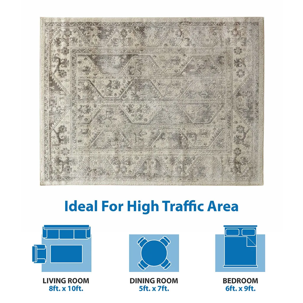 Madison Park Dakota Beige/Cream Tiled Border Area Rug