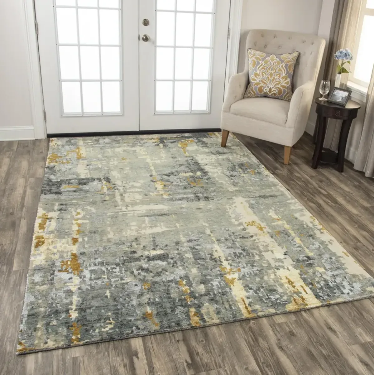 Finesse Gray/Beige Abstract Hand Spun New Zealand Wool/Tencel 9'x12' Rectangle Rug