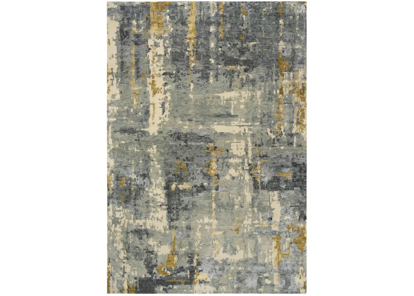 Finesse Gray/Beige Abstract Hand Spun New Zealand Wool/Tencel 9'x12' Rectangle Rug