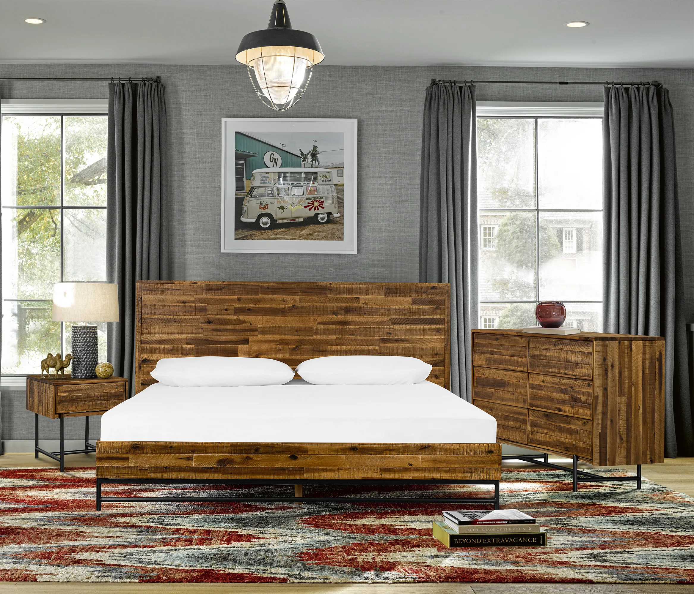 Cusco 3 Piece Acacia King Bed and Nightstands Bedroom Set