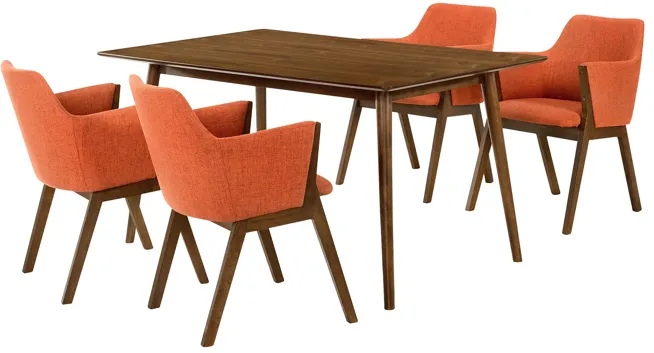 Westmont and Renzo Orange and Walnut 5 Piece Dining Set