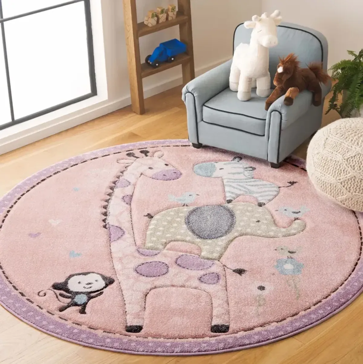 CAROUSEL KIDS 120 BLUSH PINK 5'-3' x 5'-3' Round Round Rug