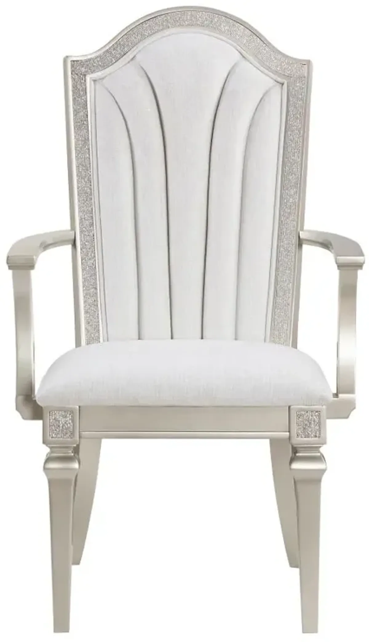 Evangeline Upholstered Dining Arm Chair with Faux Diamond Trim Ivory and Silver Oak (Set of 2)