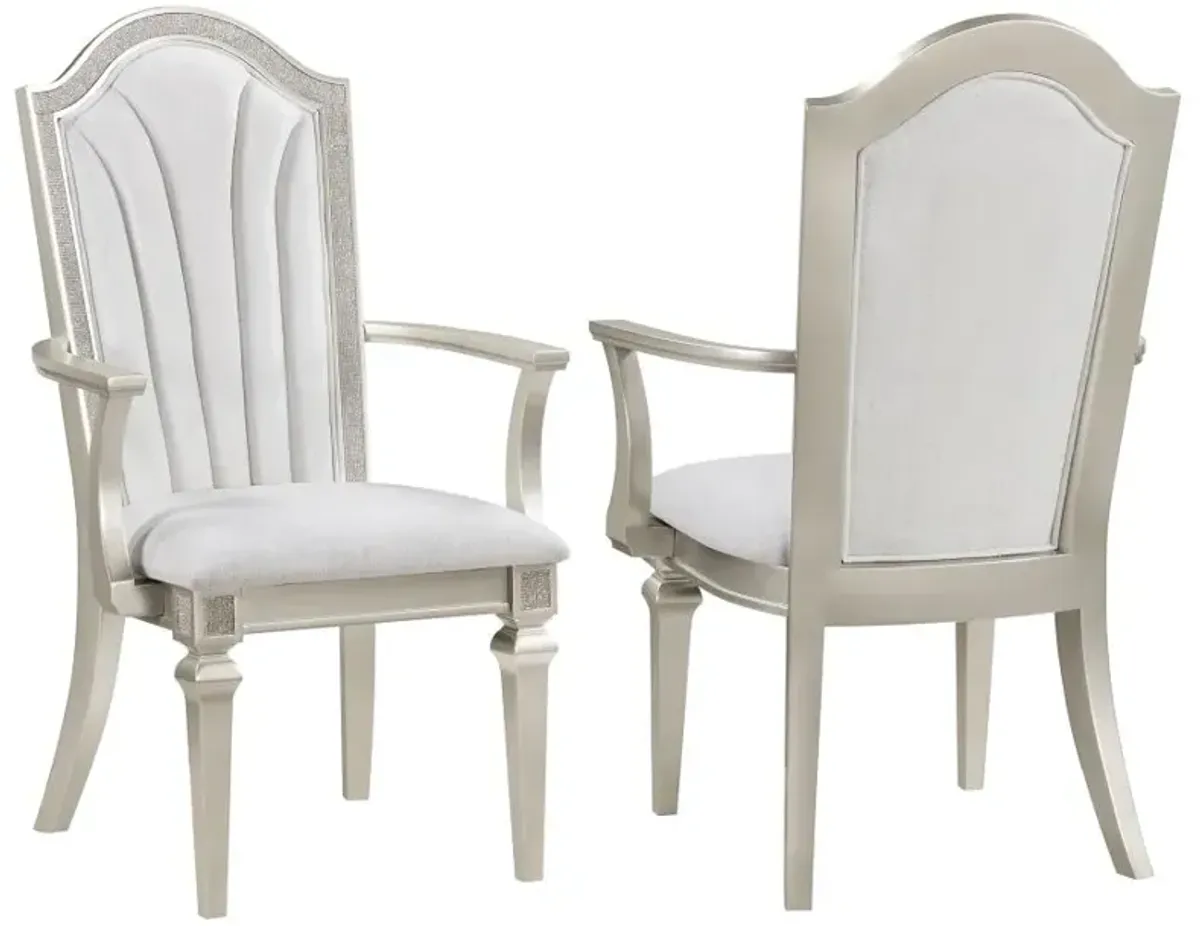 Evangeline Upholstered Dining Arm Chair with Faux Diamond Trim Ivory and Silver Oak (Set of 2)