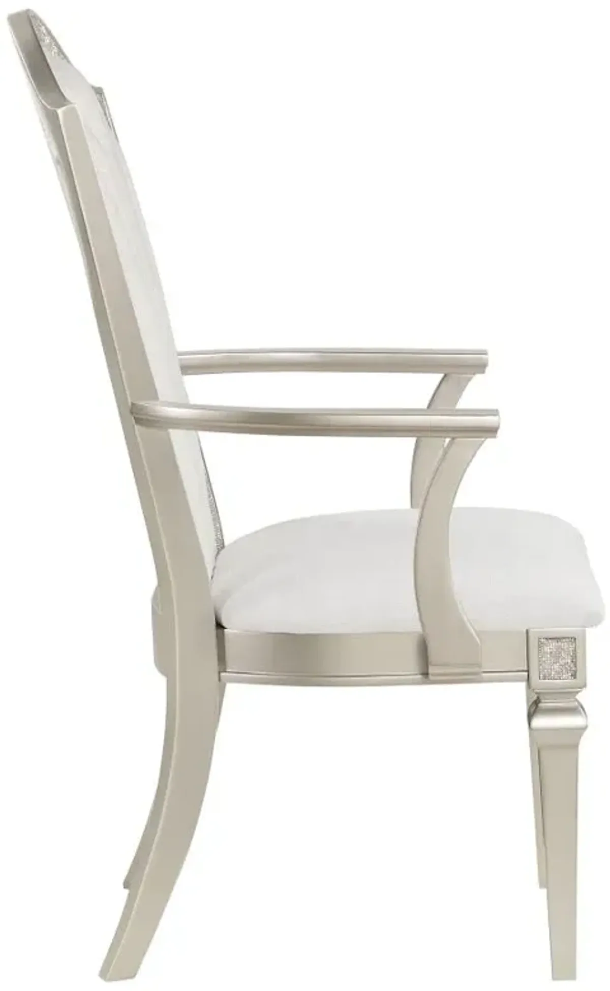 Evangeline Upholstered Dining Arm Chair with Faux Diamond Trim Ivory and Silver Oak (Set of 2)