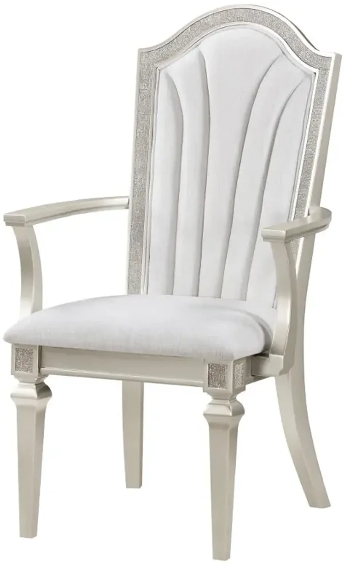 Evangeline Upholstered Dining Arm Chair with Faux Diamond Trim Ivory and Silver Oak (Set of 2)