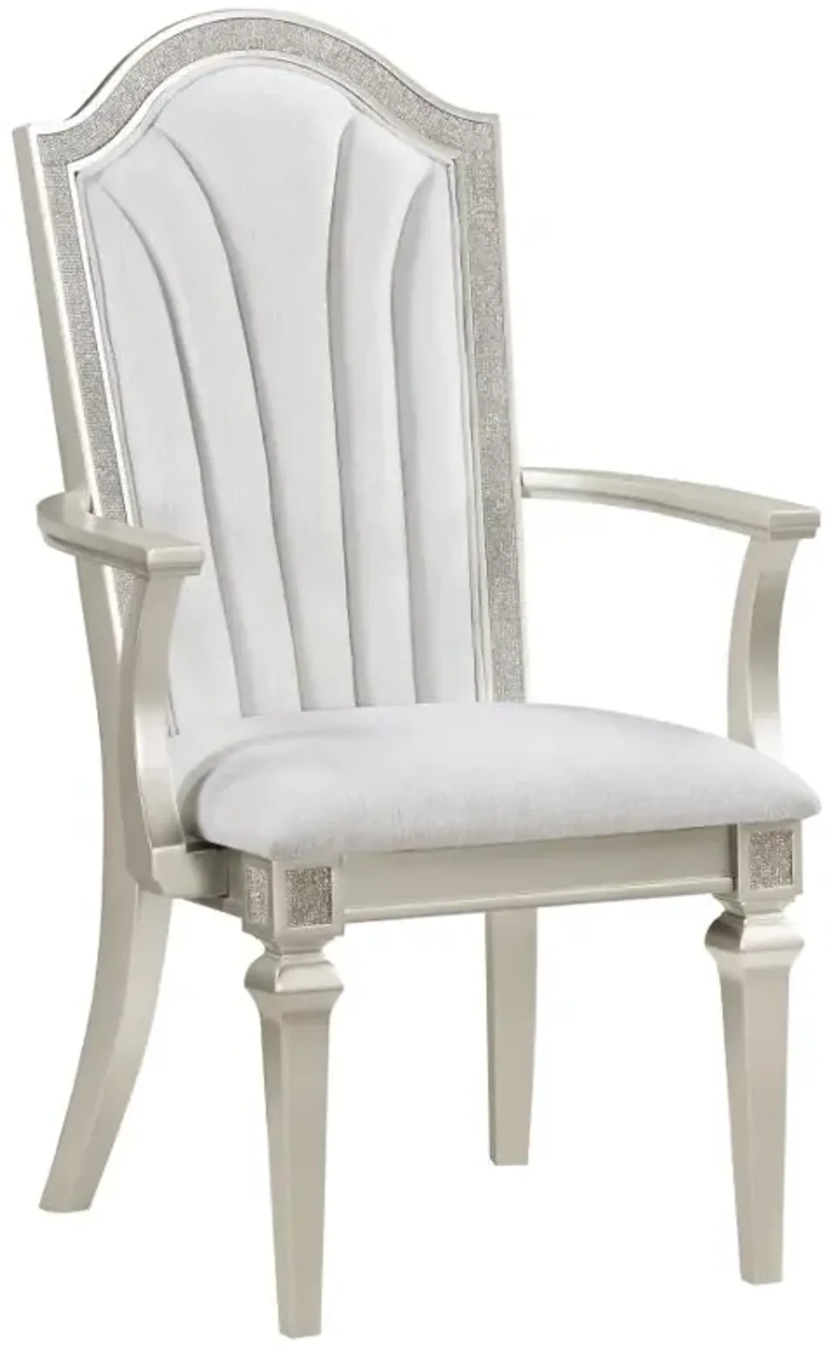 Evangeline Upholstered Dining Arm Chair with Faux Diamond Trim Ivory and Silver Oak (Set of 2)