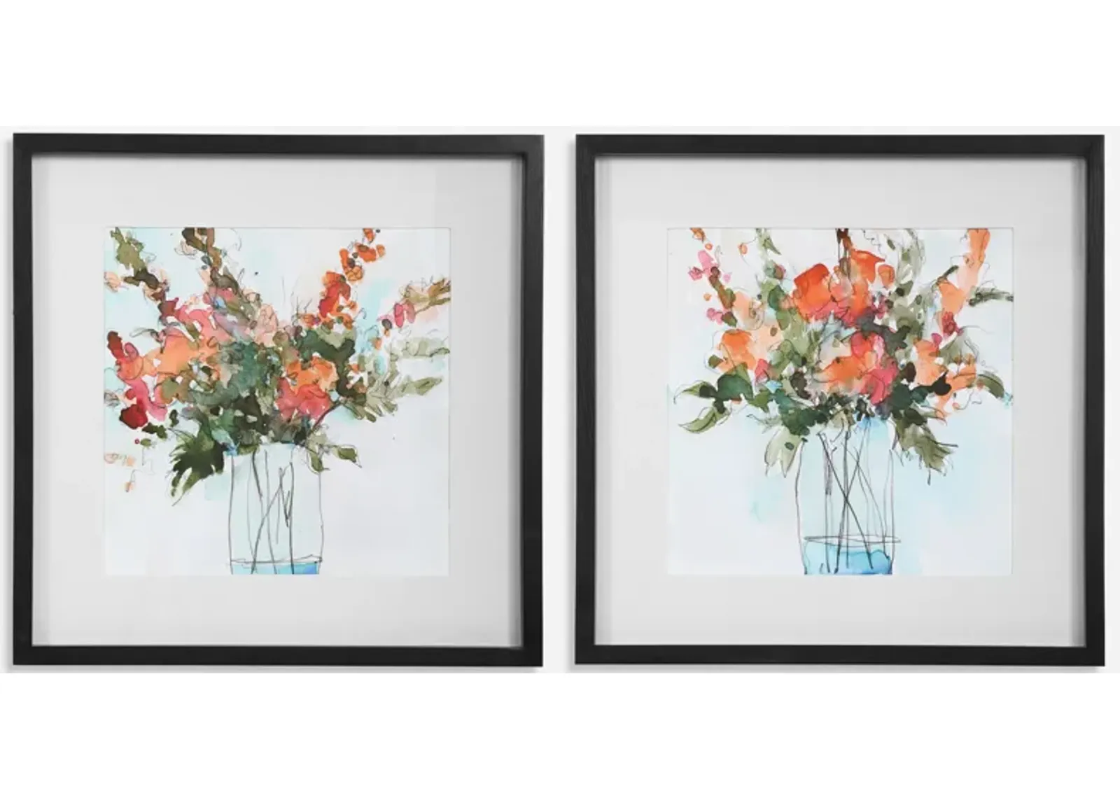 Fresh Flowers Watercolor Prints, S/2