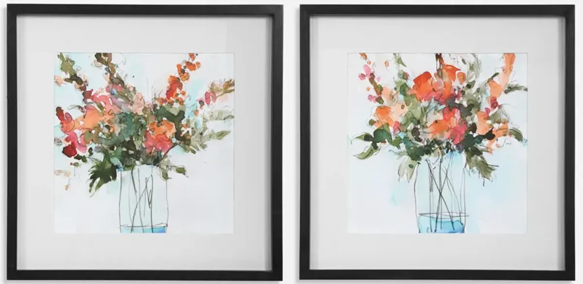 Fresh Flowers Watercolor Prints, S/2