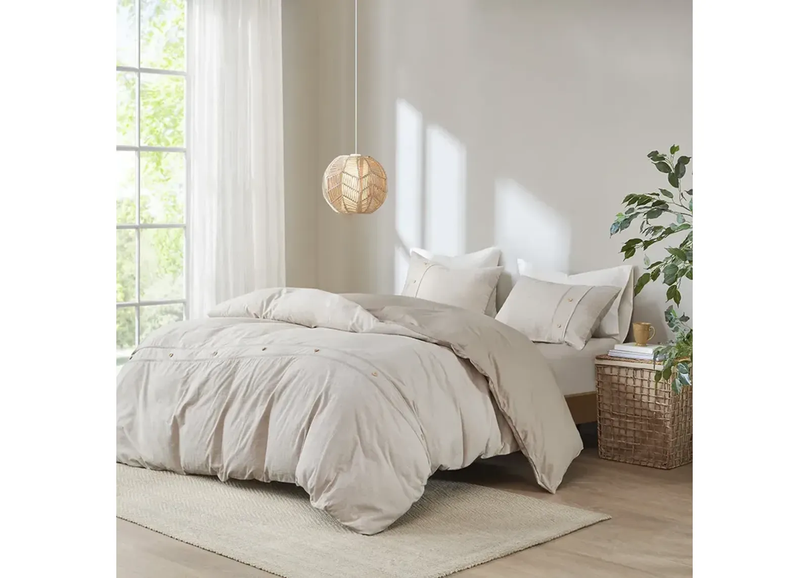 Clean Spaces Dover Natural 3 Piece Organic Cotton Oversized Duvet Cover Set