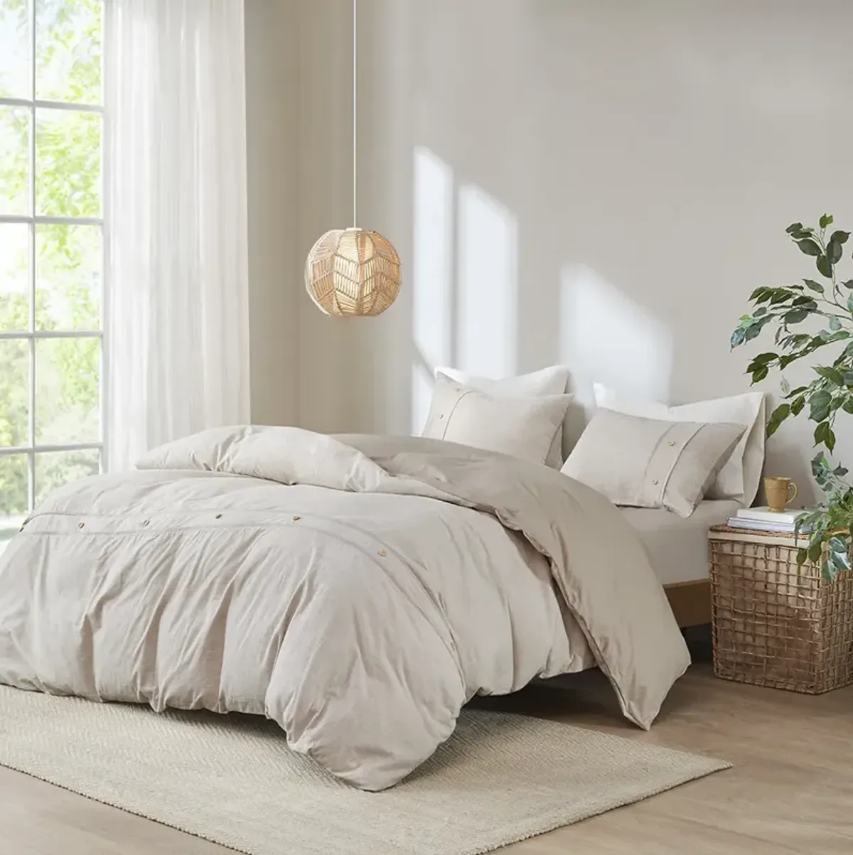 Clean Spaces Dover Natural 3 Piece Organic Cotton Oversized Duvet Cover Set