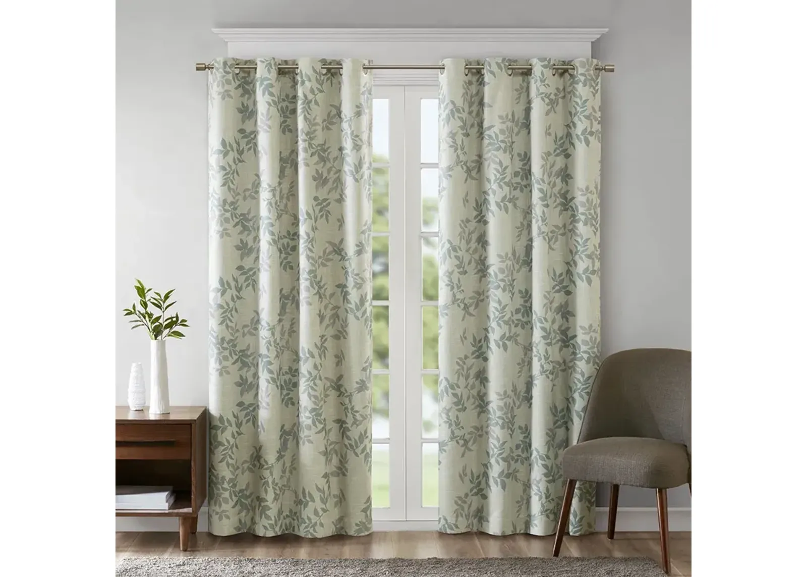 SunSmart Julie Aqua Printed Botanical Blackout Curtain Panel