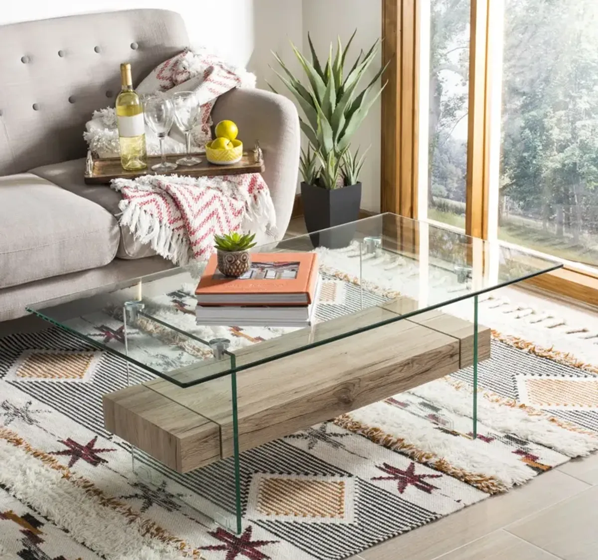 KAYLEY RECTANGULAR MODERN GLASS COFFEE TABLE