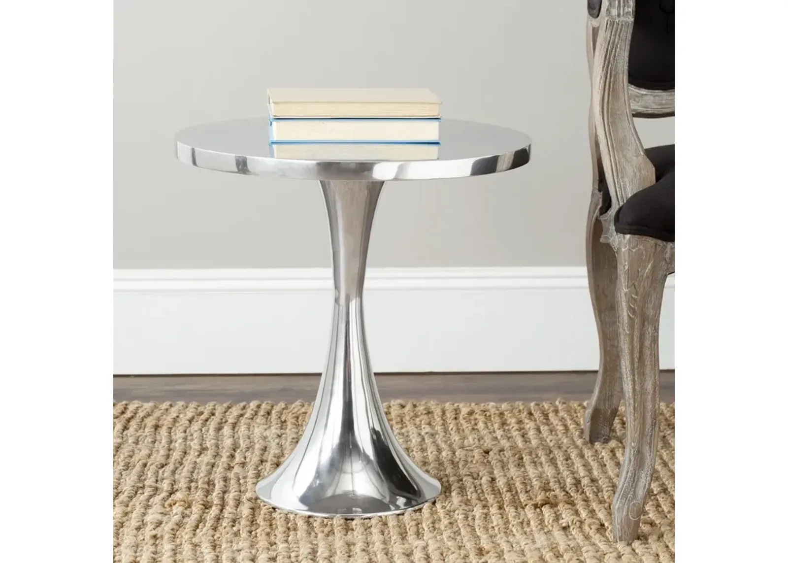 GALIUM ALUMINUM ROUND TOP SIDE TABLE