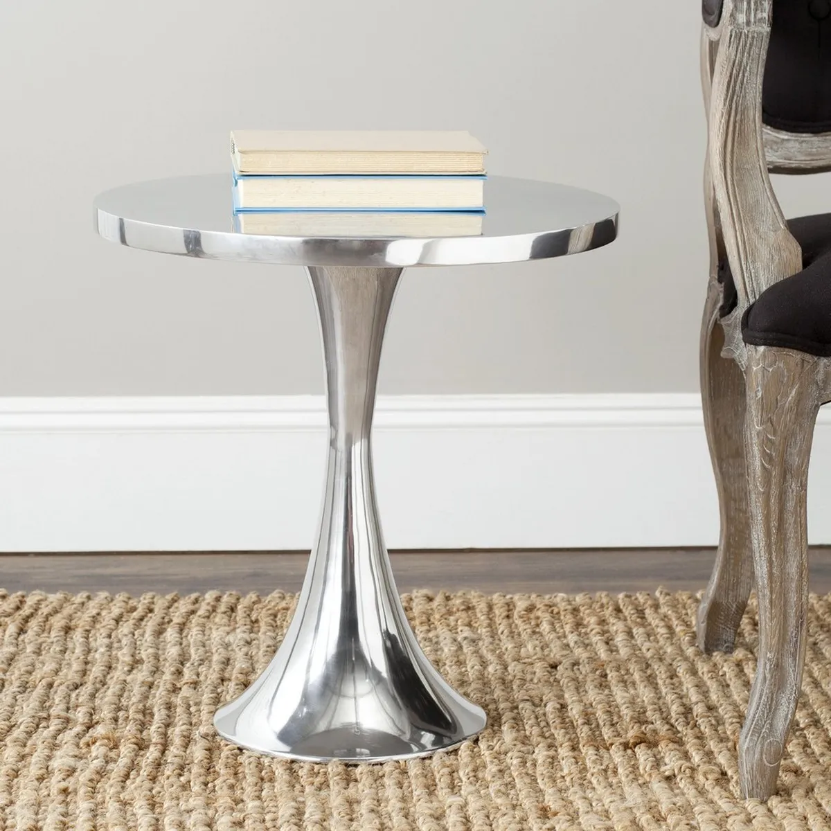 GALIUM ALUMINUM ROUND TOP SIDE TABLE