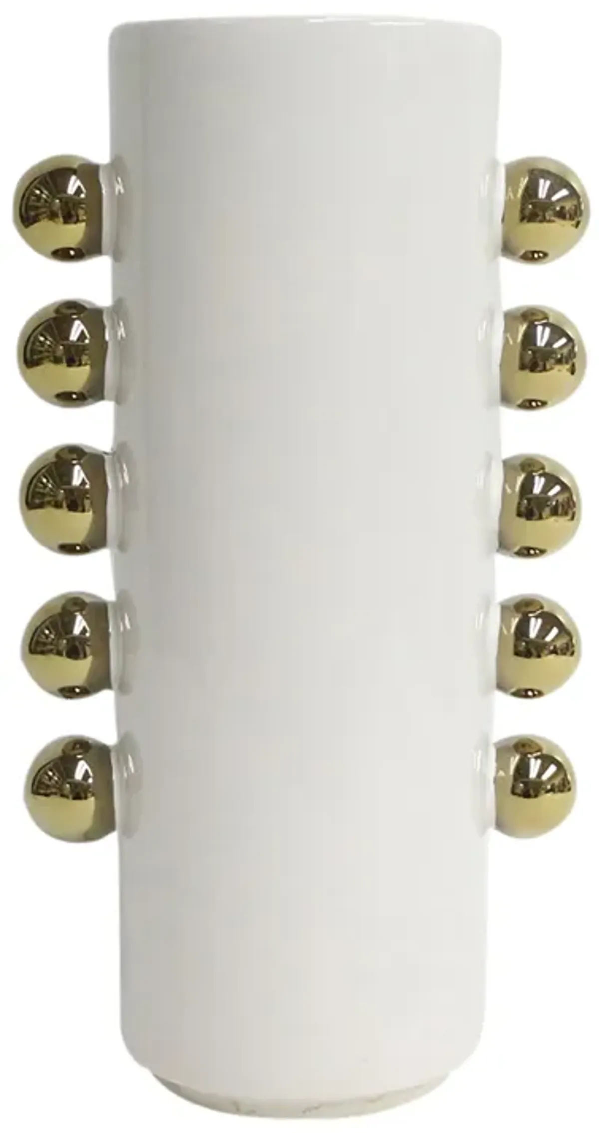 Cer, 13" Vase W/ Side Knobs, White/gold