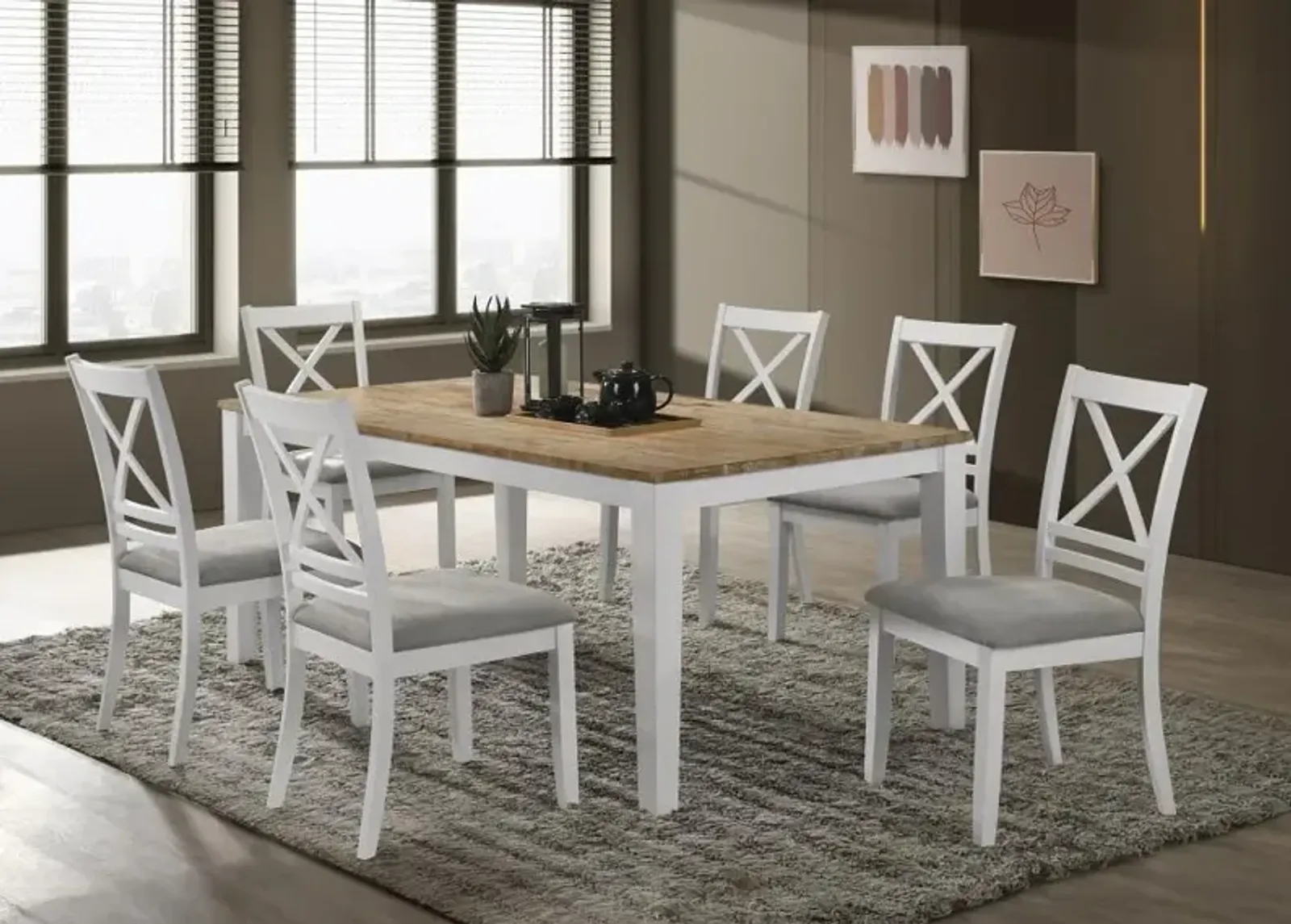 Hollis 7-piece Rectangular Dining Table Set Brown and White