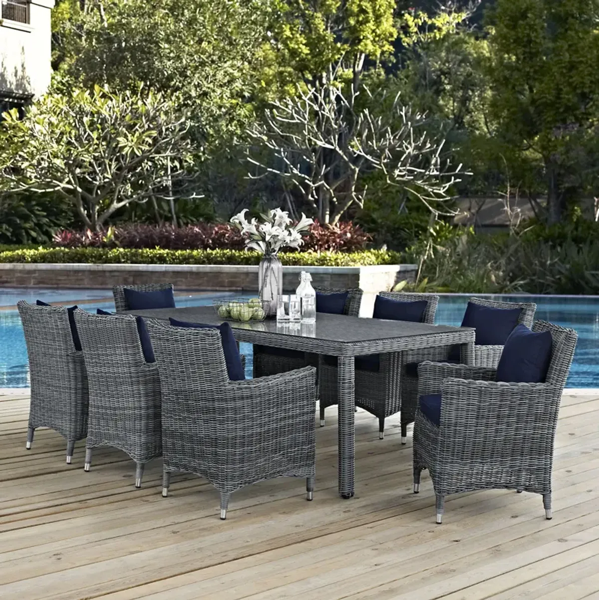 Summon 9 Piece Outdoor Patio Sunbrella® Dining Set