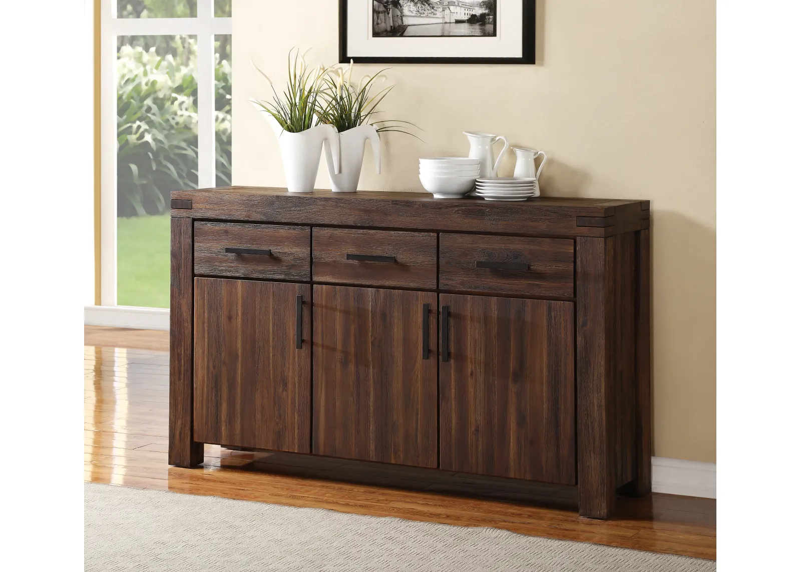 Meadow Three Drawer Three Door Solid Wood Sideboard in Brick Brown