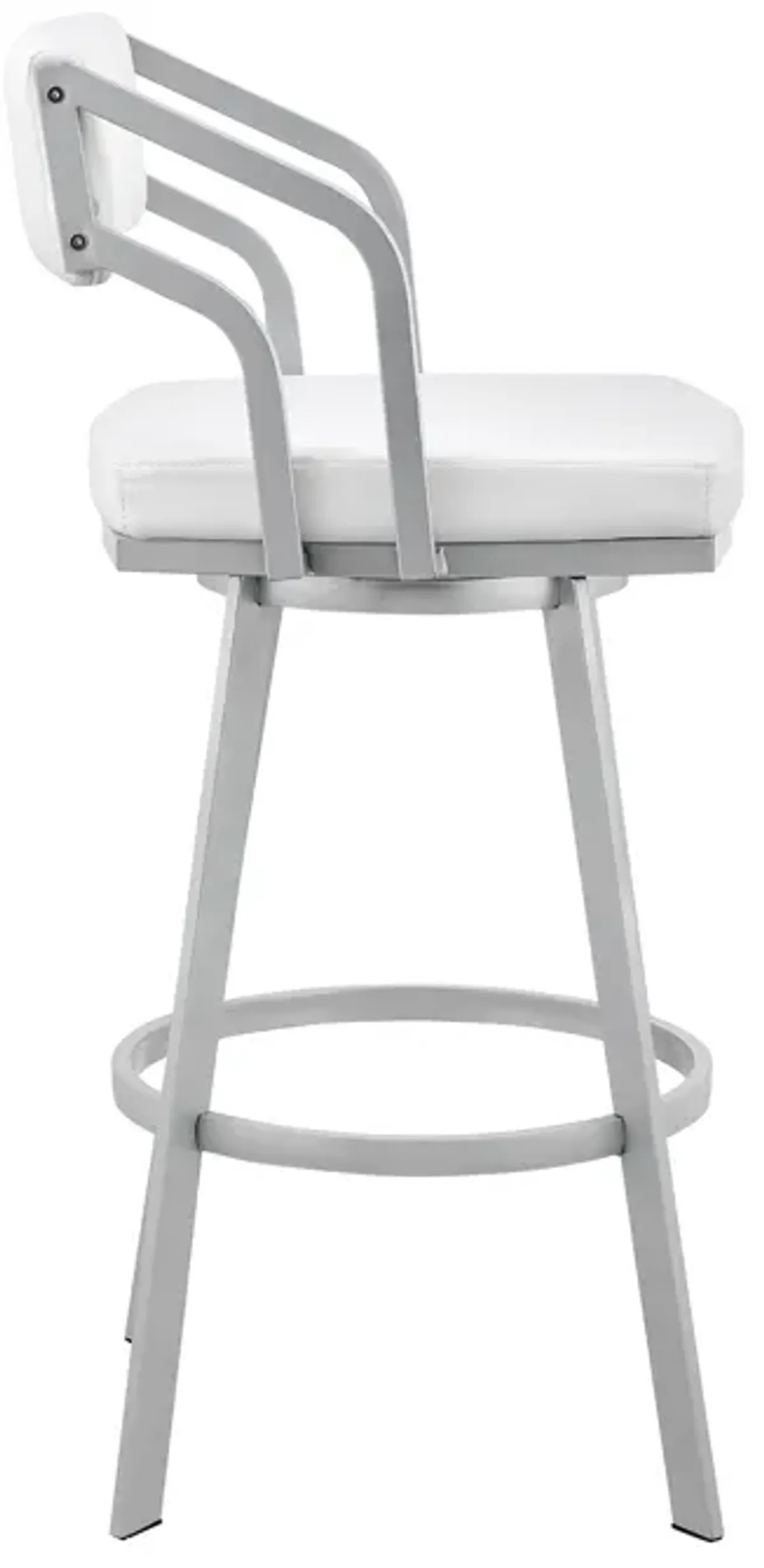 Capri 30" Swivel White Faux Leather and Silver Metal Bar Stool