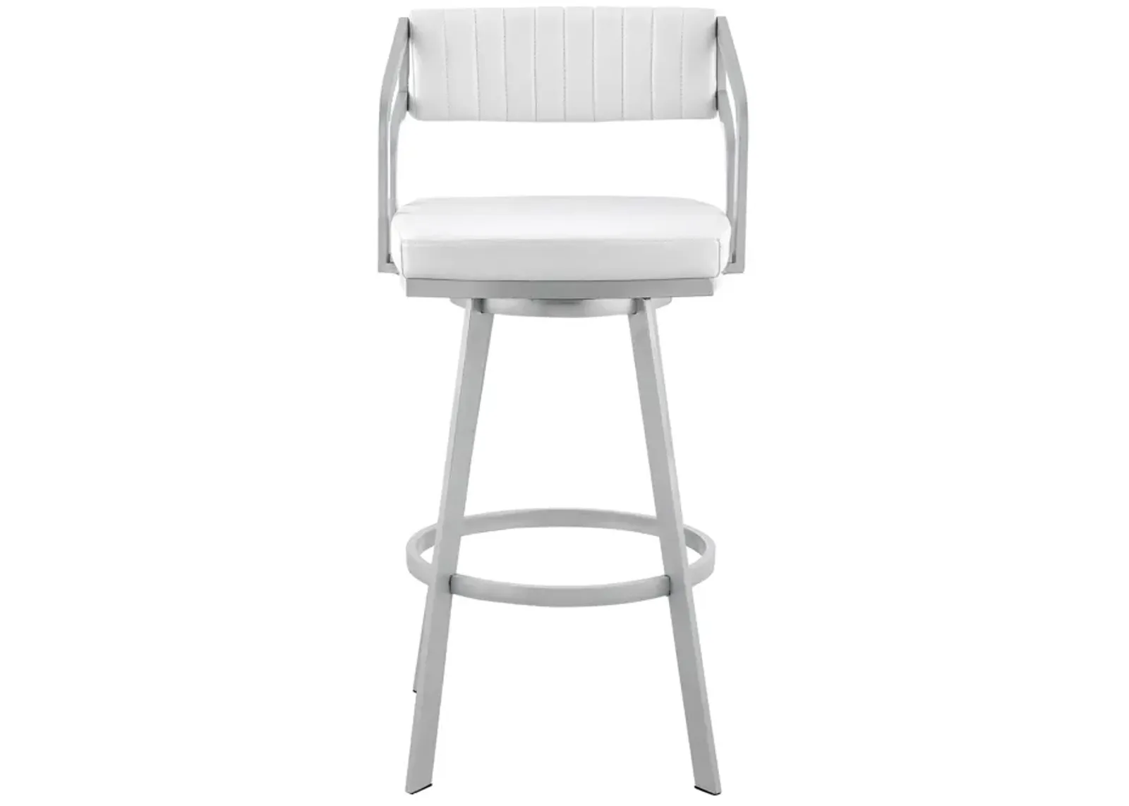 Capri 30" Swivel White Faux Leather and Silver Metal Bar Stool