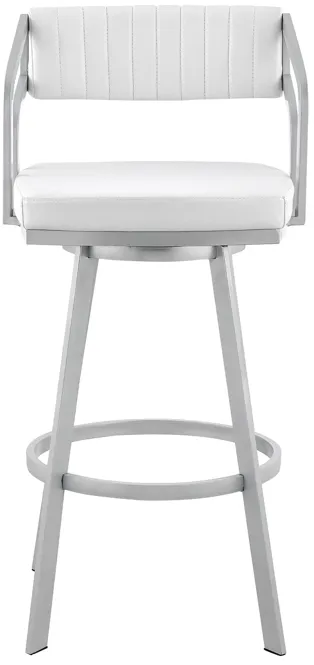 Capri 30" Swivel White Faux Leather and Silver Metal Bar Stool