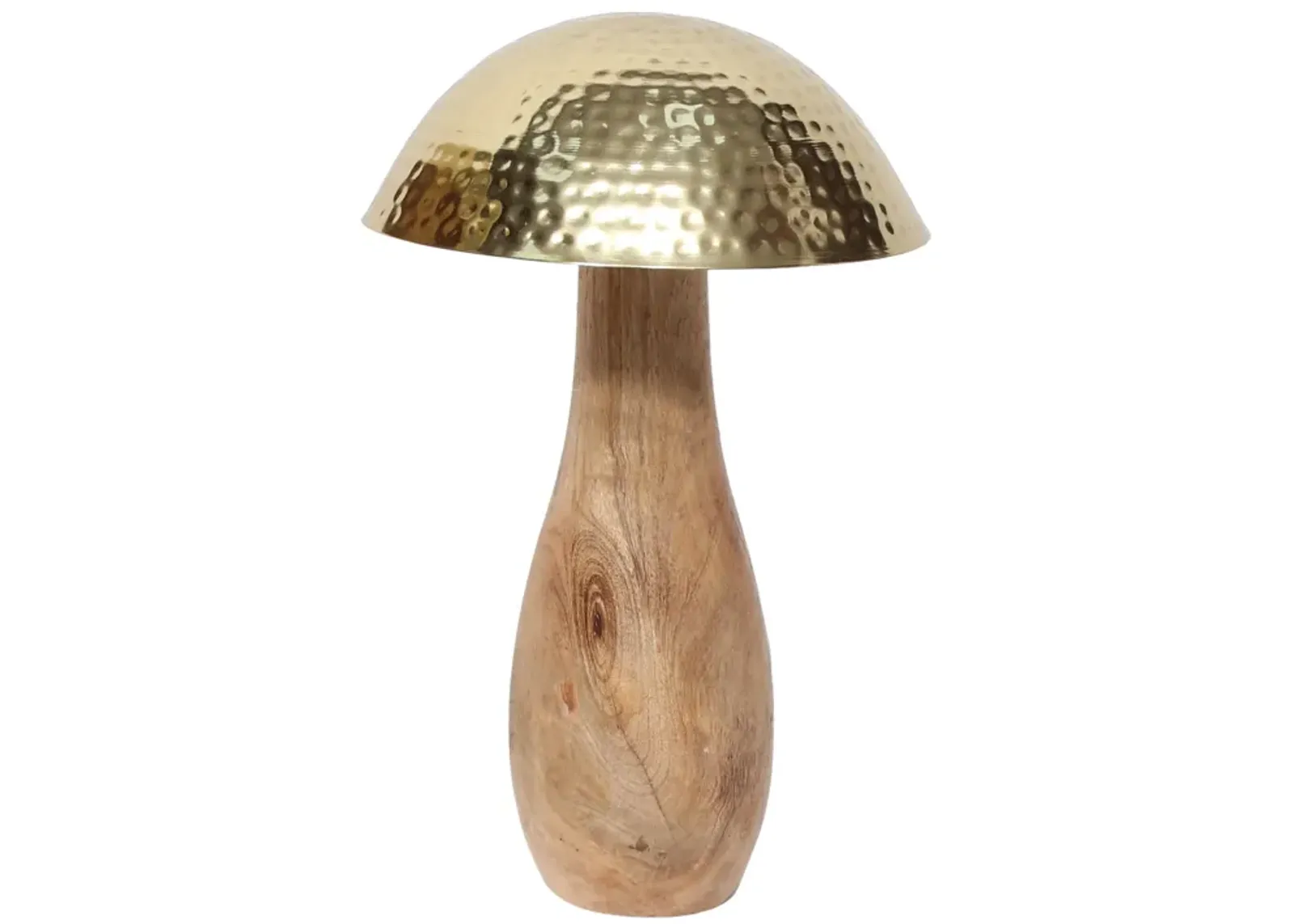 Metal, 16" Mushroom W/ Wood Base, Gold