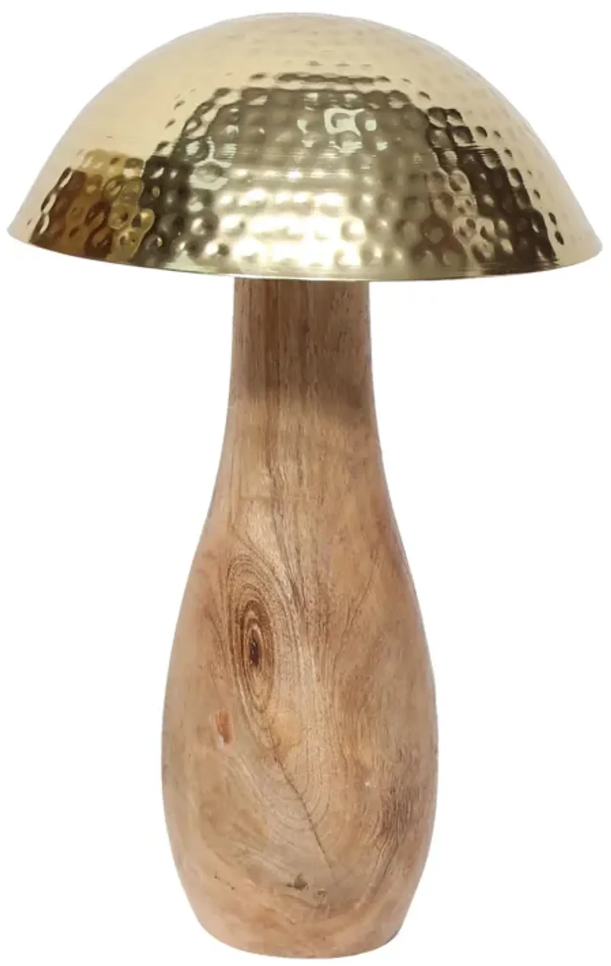 Metal, 16" Mushroom W/ Wood Base, Gold