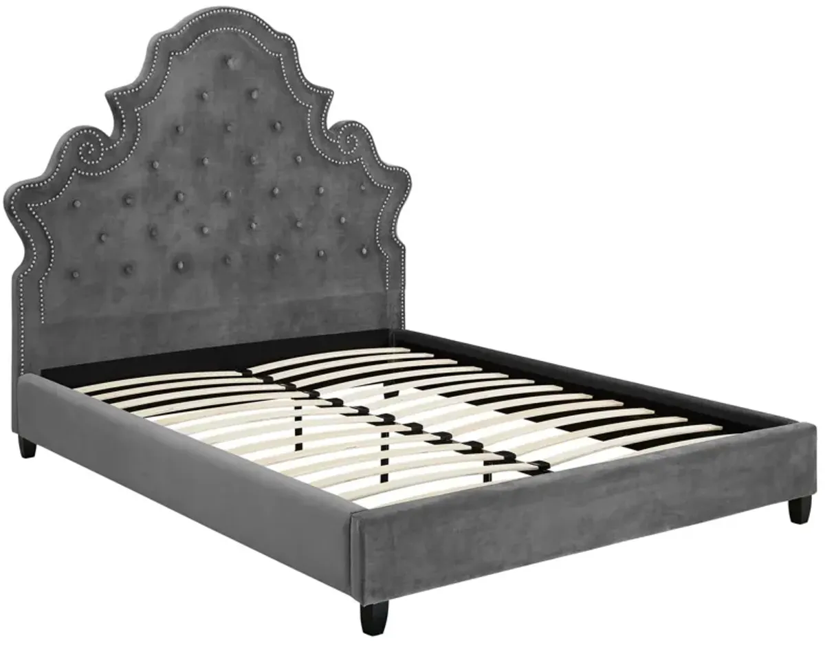 Valentina Queen Tufted Nailhead Performance Velvet Platform Bed