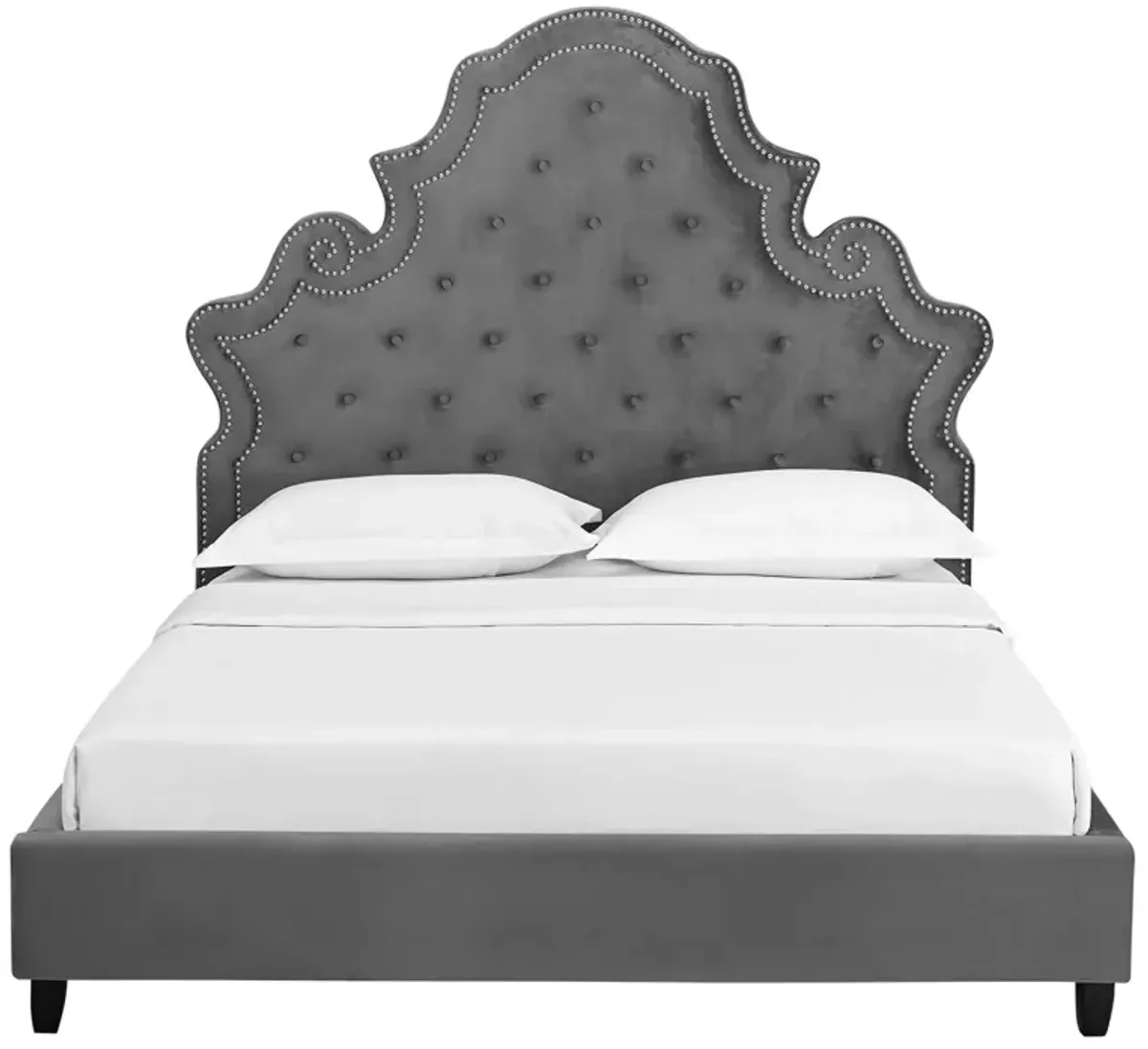 Valentina Queen Tufted Nailhead Performance Velvet Platform Bed