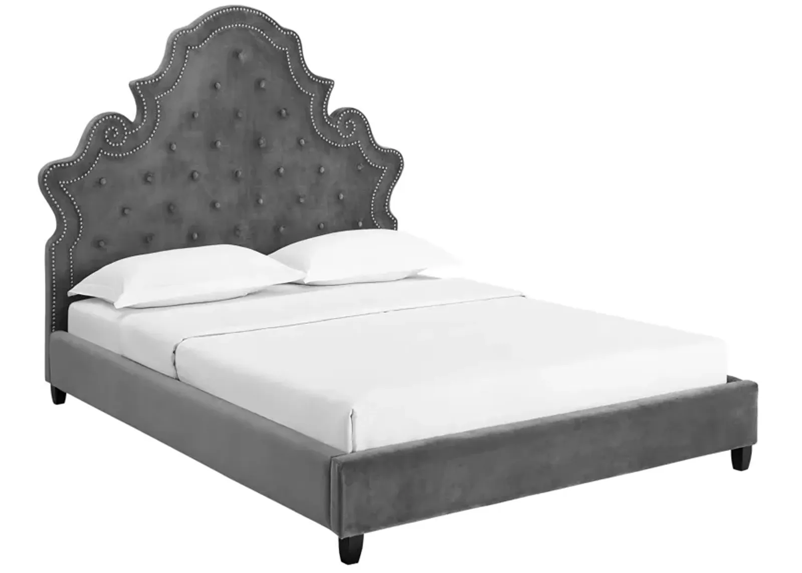 Valentina Queen Tufted Nailhead Performance Velvet Platform Bed