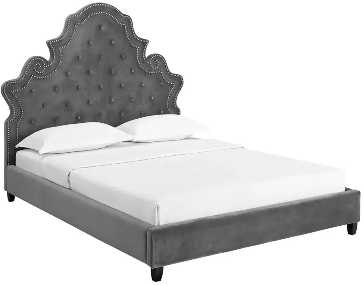 Valentina Queen Tufted Nailhead Performance Velvet Platform Bed