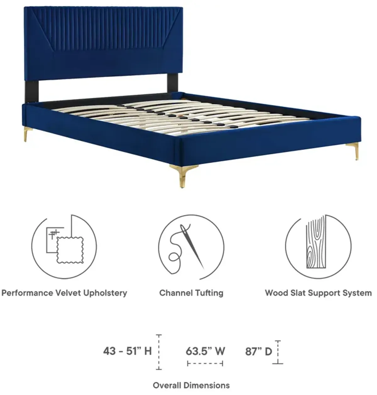 Yasmine Channel Tufted Performance Velvet Queen Platform Bed