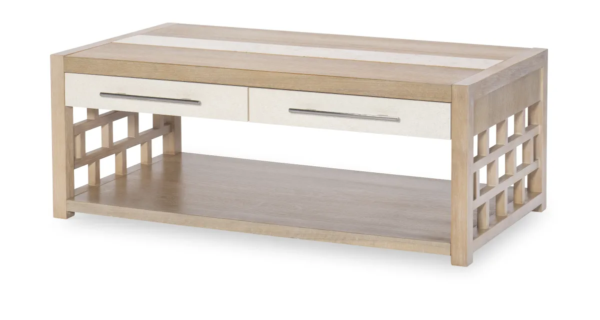 Biscayne Rectangle Cocktail Table W Travertine Insert