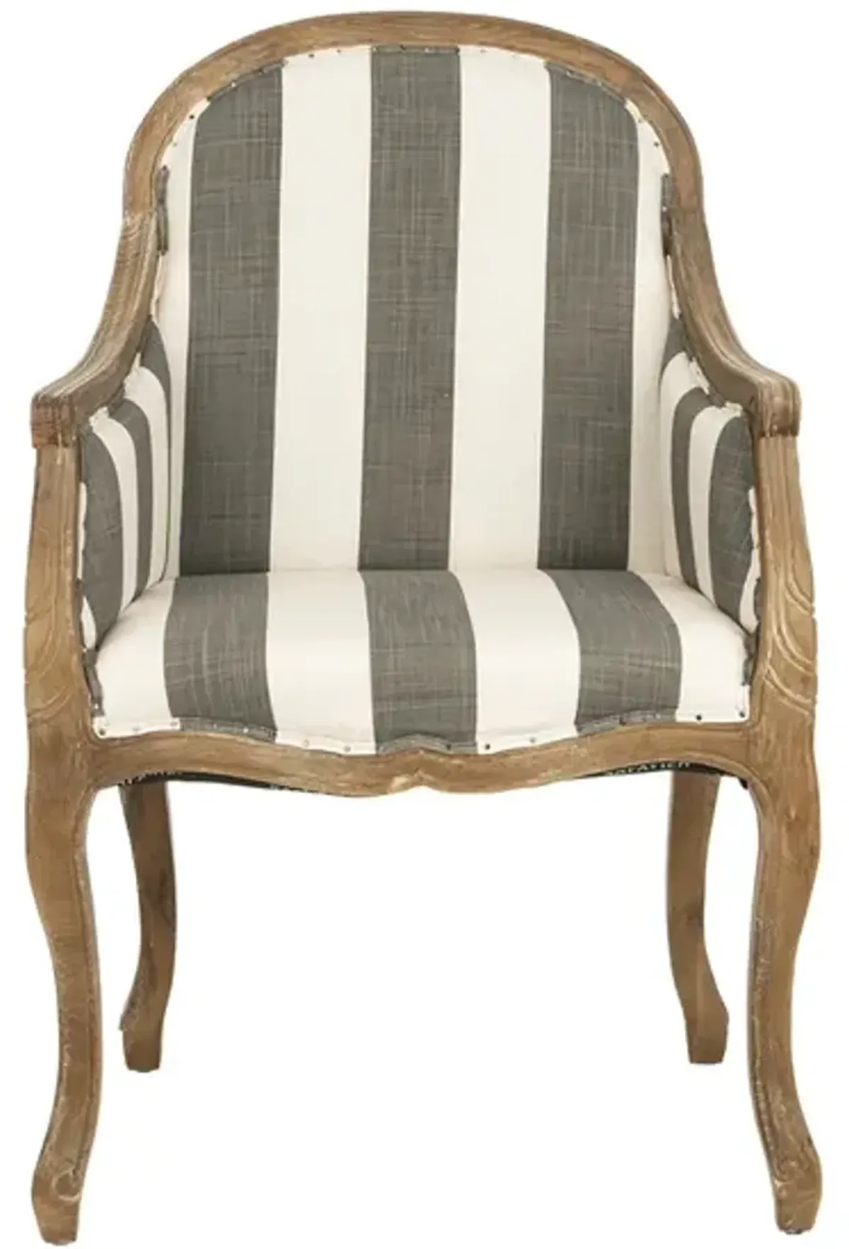 ESTHER ARM CHAIR WITH AWNING STRIPES - FLAT BLACK NAIL HEADS 