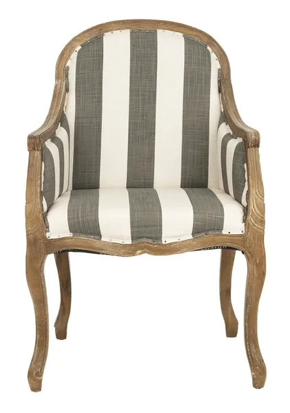 ESTHER ARM CHAIR WITH AWNING STRIPES - FLAT BLACK NAIL HEADS 