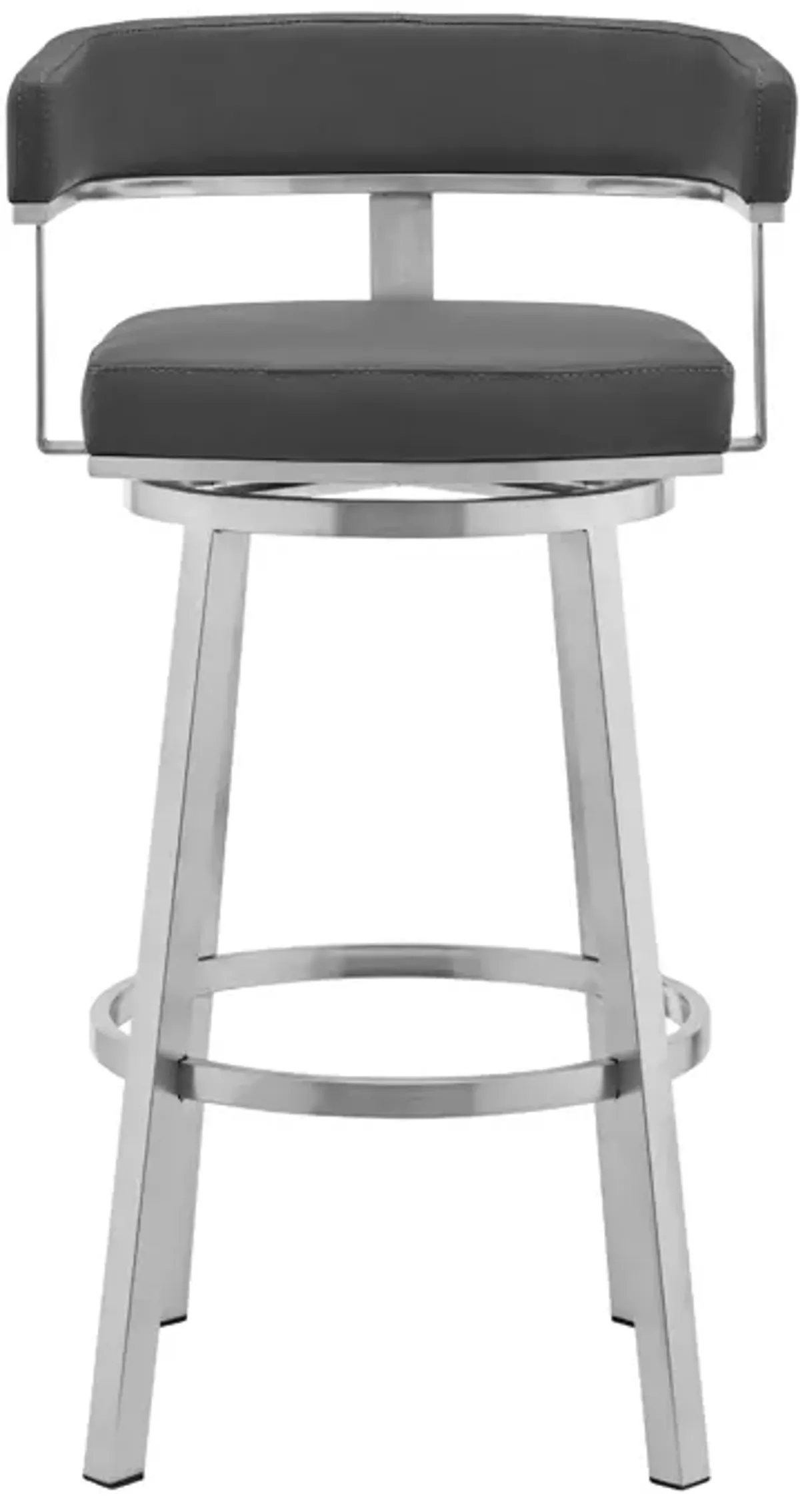 Cohen 26" Gray Faux Leather and Brushed Stainless Steel Swivel Bar Stool