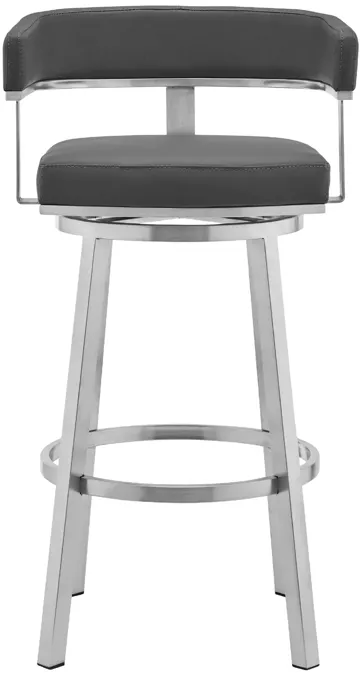 Cohen 26" Gray Faux Leather and Brushed Stainless Steel Swivel Bar Stool