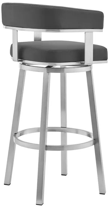 Cohen 26" Gray Faux Leather and Brushed Stainless Steel Swivel Bar Stool