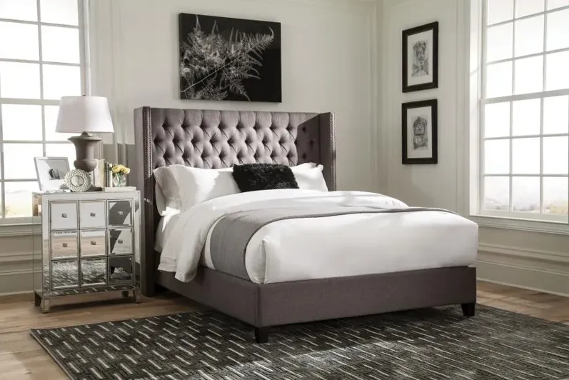 Elland Demi-Wing Upholstered Eastern King Bed Grey