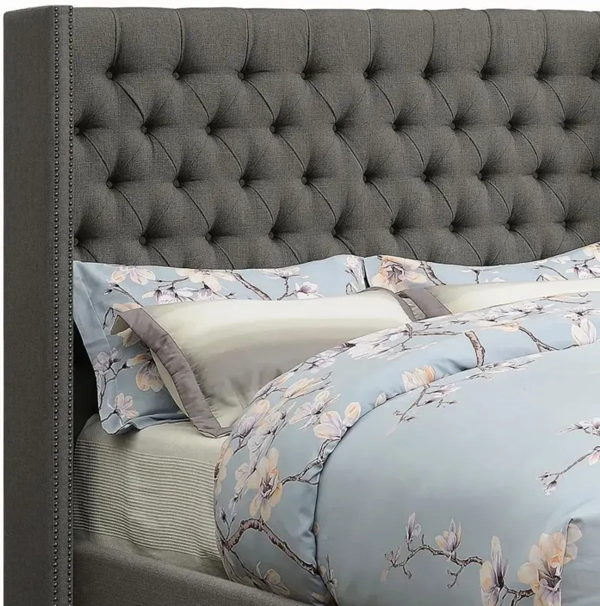 Elland Demi-Wing Upholstered Eastern King Bed Grey