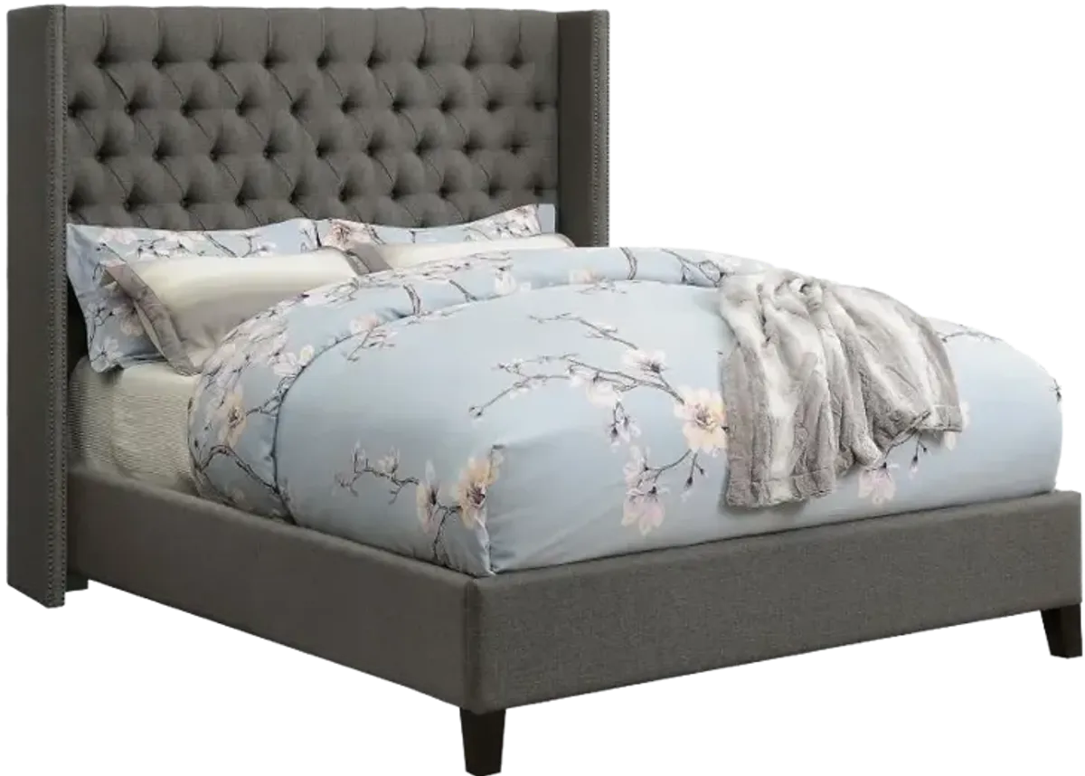 Elland Demi-Wing Upholstered Eastern King Bed Grey