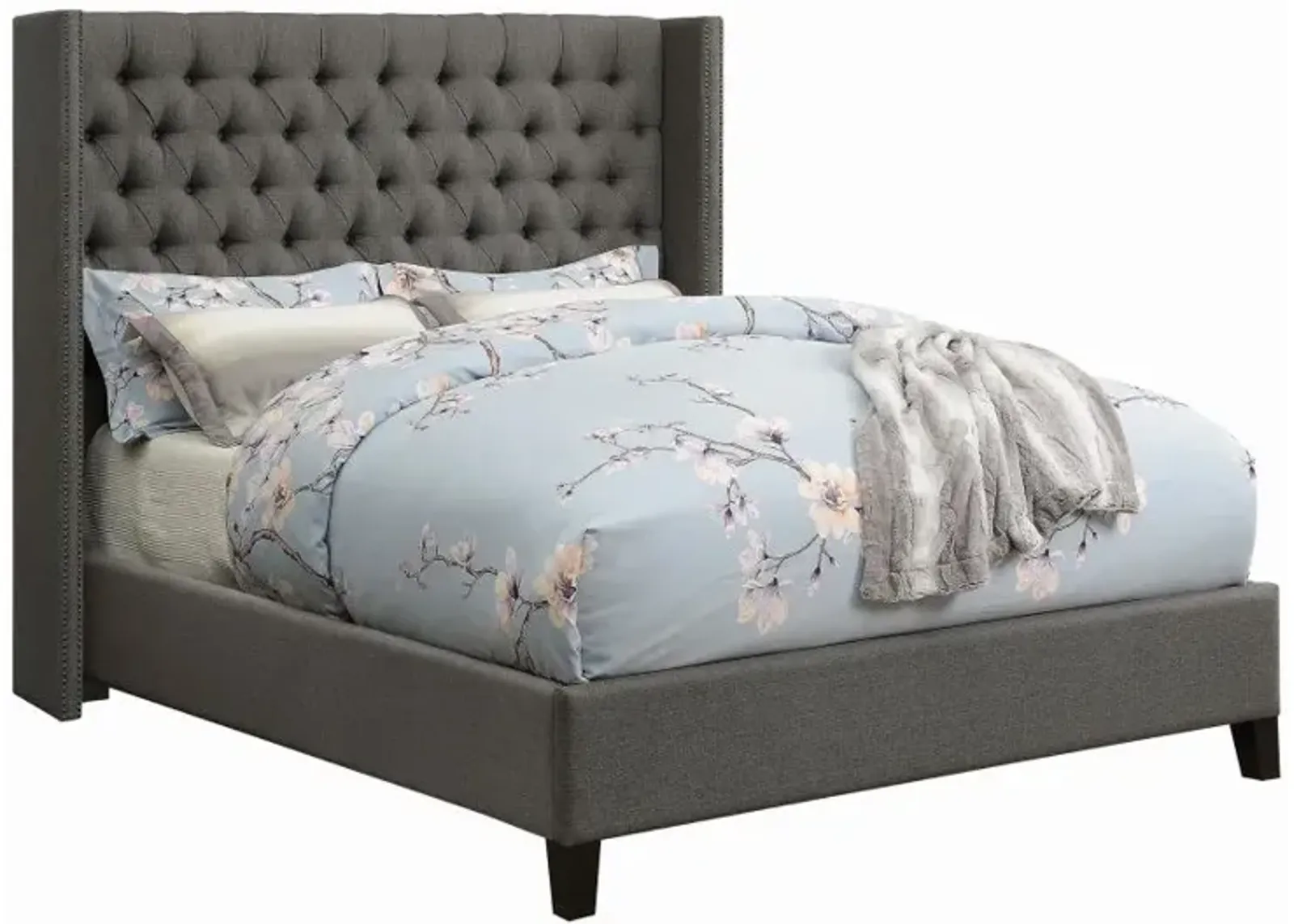 Elland Demi-Wing Upholstered Eastern King Bed Grey