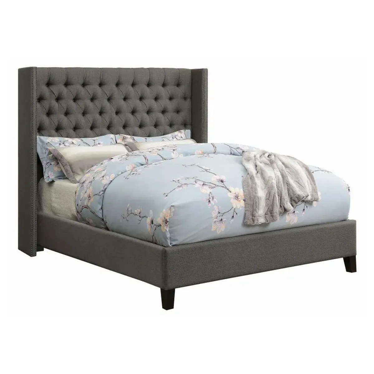 Elland Demi-Wing Upholstered Eastern King Bed Grey