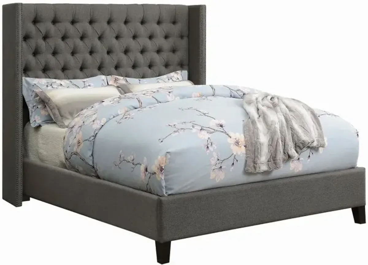 Elland Demi-Wing Upholstered Eastern King Bed Grey