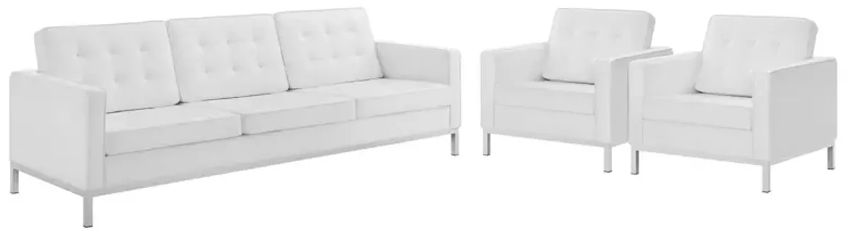 Loft 3 Piece Tufted Upholstered Faux Leather Set