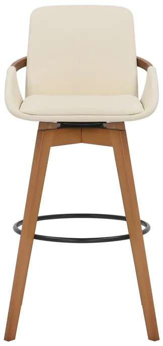 Baylor 30" Cream Faux Leather and Walnut Wood Swivel Bar Stool